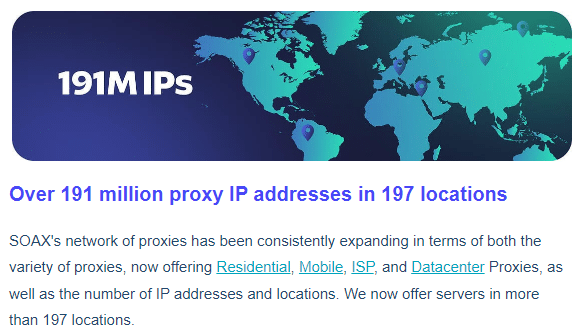 Soax官方确认代理池扩张到1.91亿IP，并新增了数据中心代理